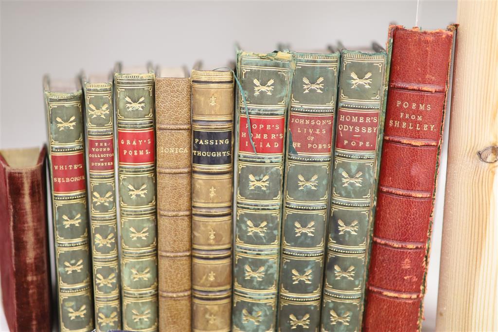 Various leather-bound volumes and a Gustav Dore illustrated book